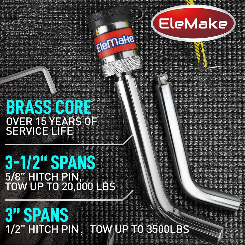 Elemake Trailer Hitch Lock - Hitch Pin Lock 1/2" and 5/8", Heavy Duty Brass Core Locking Mechanism, 3'' & 3-1/2" Extra Long Effective Length for Class I - V Hitch (Tow Receivers 1-1/4â€, 2â€ and 2-1/2") - Image 2
